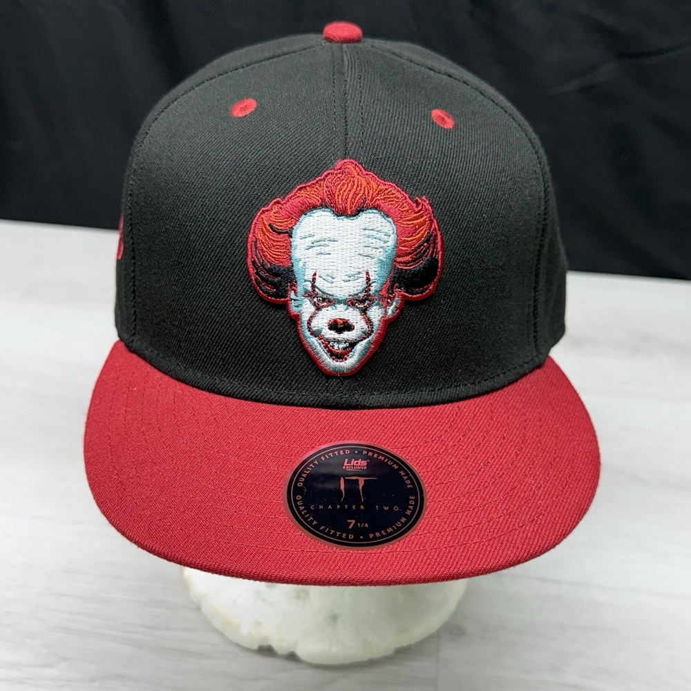 IT Pennywise Fitted Hat Size 7 1/4 Black Red "Time to Float" Horror Lids Cap NEW